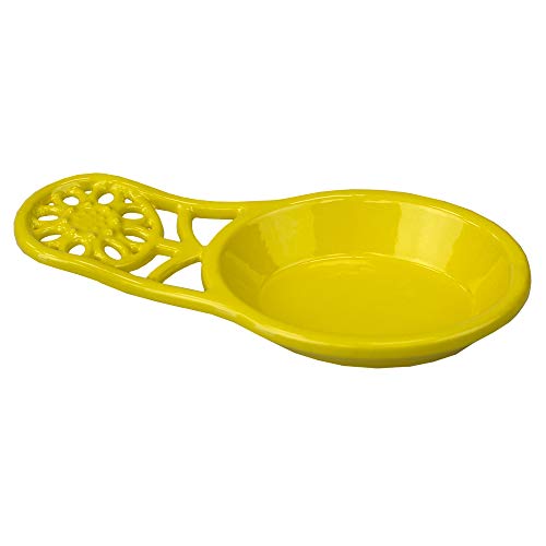 Home Basics Sunflower Cast Iron Spoon Rest for Cooking Utensil, Ladle, Spatula Holder for Kitchen Countertop, Stovetop, Dinning Table, Yellow