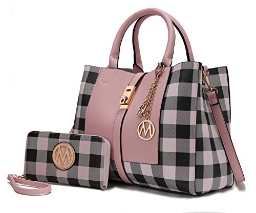 Mia K Collection Crossbody Satchel-Tote Bag for Women, Wristlet Wallet Purse Set, PU Leather Top-Handle Handbag Pink