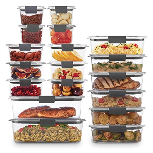 Rubbermaid 44-Piece Brilliance Food Storage Containers with Lids for Lunch, Meal Prep, and Leftovers, Dishwasher Safe, Clear/Grey