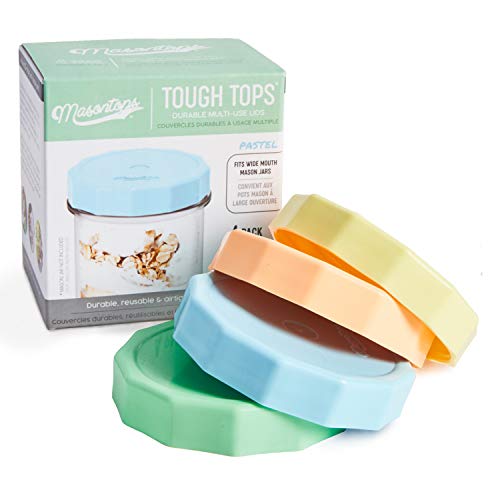 Masontops Tough Tops – Wide Mouth Mason Jar Lid – Multi Color – BPA-Free Plastic Screw Caps – Reusable Airtight Storage Covers