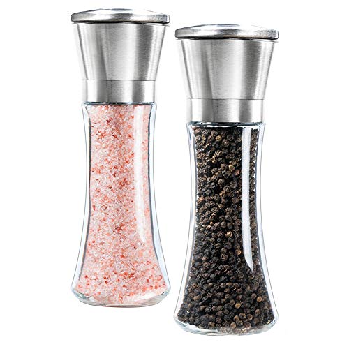 Connoworld 2Pcs Home Kitchen Seasonings Salt Jar Container Pepper Mill Grinder with Strong Adjustable Coarseness Mixer Gadget