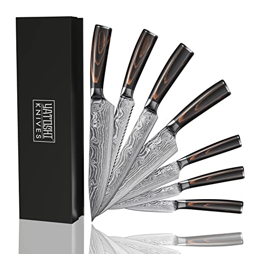 Yatoshi 7 Knife Set – Pro Kitchen Knife Set Ultra Sharp High Carbon Stainless Steel with Ergonomic Handle