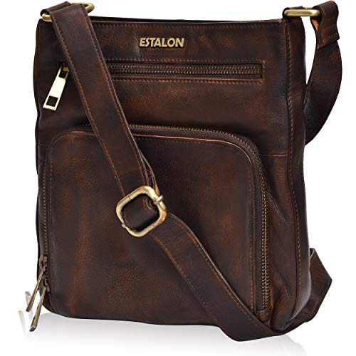 ESTALON Leather Crossbody Purses for women travel bags small shoulder bag crossover Bag for women (Coffee)