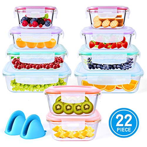 [20 Piece] Glass Food Storage Airtight & Leakproof Containers Set with Snap Lock Lids, Bonus 2 Oven Silicone Gloves, Safe for Dishwasher, Oven, Microwave,Freezer, BPA Free | The Storepaperoomates Retail Market - Fast Affordable Shopping