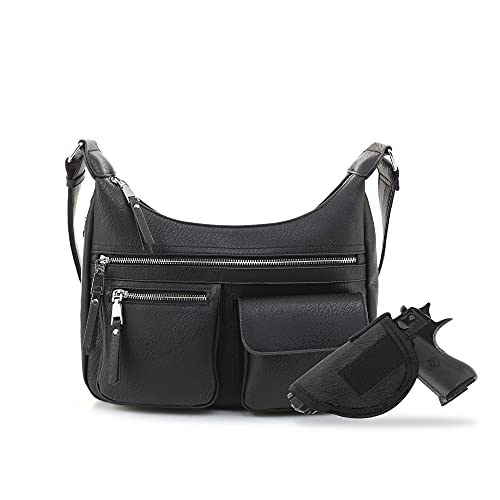 Jessie & James Large Concealed Carry Crossbody Bag For Women Gunbag Shoulder Purse With Detachable Holster Black