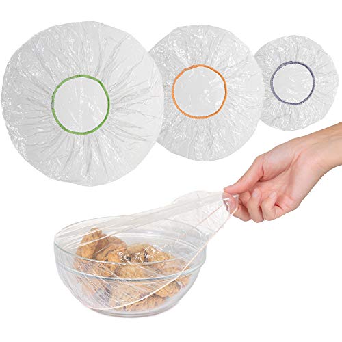 Kitchen Strong 100 Reusable Bowl Covers – Food Cover Stretch Edging, Stretchable Plastic Wrap, Elastic Storage Wraps for Storage Containers – Available in 3 Sizes