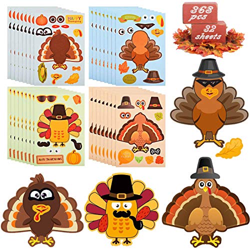Make-A-Turkey Stickers Thanksgiving Party Favors Supplies Stickers for Kids Turkey Games Crafts Stickers Autumn Fall Harvest Halloween Thanksgiving Decorations