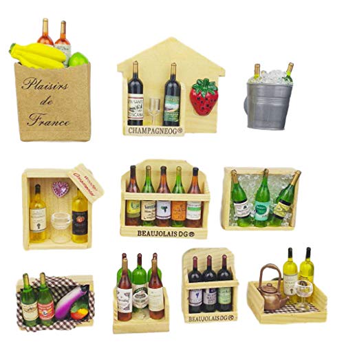 Miswee 10 pcs/Set Creative Stereoscopic Wine Bottle Series Fridge Magnet Refrigerator Magnetic Sticker Home Deco Magnet Kitchen Accessories (Wooden)