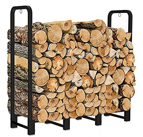 Artibear Firewood Rack Stand 4ft Heavy Duty Logs Holder for Outdoor Indoor Fireplace Metal Wood Pile Storage Stacker Organizer, Matte Black