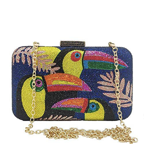 Toucan Bird Crystal Clutch Purses for Women Rhinestone Evening Bags Party Cocktail Handbag and Purse (Small,Blue)