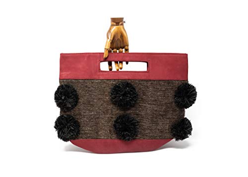 Hand-woven in Chiapas backstrap wool loom and cowhide natural leather clutch. (Leather-Wool Red-Black)