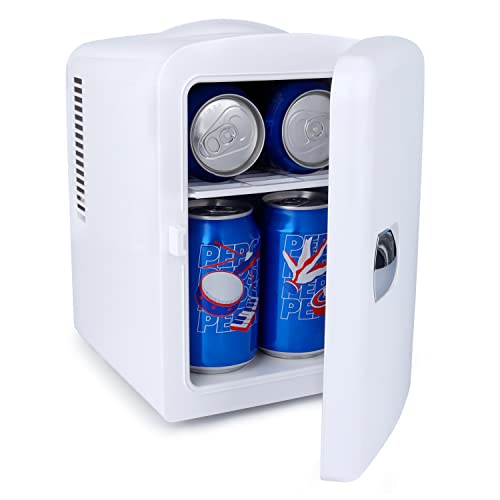 Living Enrichment Mini Fridge Chilling and Warming, Portable Compact Refrigerator AC/DC Power, 4L 6 Cans Capacity, for Skincare, Foods, Medications, Milk, Home and Travel – White
