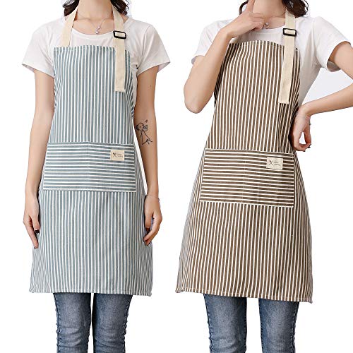 Lofekea Aprons 2 Pack Adjustable Bib Aprons with 2 Pockets Cotton Linen Cooking Kitchen Chef Apron for Women and Men
