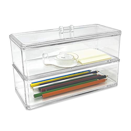 Isaac Jacobs Clear Acrylic Rectangular Stackable (2-Pack) Storage Organizer with Lid, Drawer Tray, Multi-Functional Tray, Bathroom, Kitchen, Home, Office, Desk, Drawers | The Storepaperoomates Retail Market - Fast Affordable Shopping