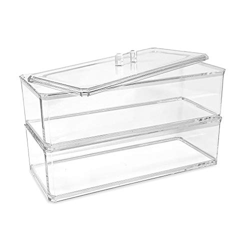 Isaac Jacobs Clear Acrylic Rectangular Stackable (2-Pack) Storage Organizer with Lid, Drawer Tray, Multi-Functional Tray, Bathroom, Kitchen, Home, Office, Desk, Drawers | The Storepaperoomates Retail Market - Fast Affordable Shopping