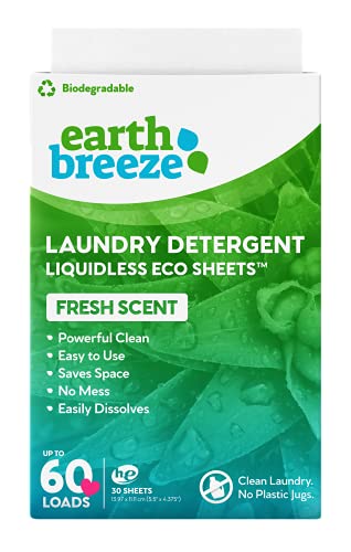 Earth Breeze Laundry Detergent Sheets – Fresh Scent – No Plastic Jug (60 Loads) 30 Sheets, Liquidless Technology…
