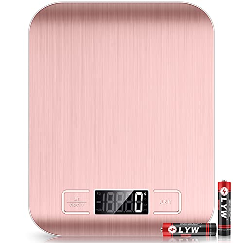 Mik-Nana Food Scale Pink, 22lb/10kg Digital Kitchen Scale Weight Grams and Oz for Baking and Cooking, 1g/0.1oz Precise Graduation, Easy Clean Stainless Steel
