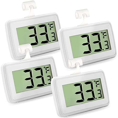4 Pack Digital Refrigerator Thermometer, Waterproof Freezer Room Thermometer,High Precision Fridge Alarm Thermometer with Hook for Kitchen Home, °C/°F Convertible