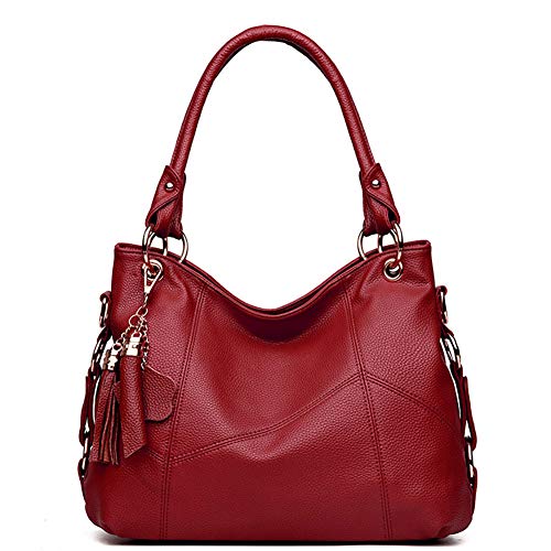 2022 Women’s Tote Shoulder Bag Purses and Handbag for Women Satchel Shoulder Bags Handle Bag Leather tassel（Red）