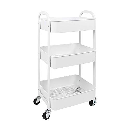 3-Tier Rolling Utility Cart with Caster Wheels,Easy Assembly, for Kitchen, Bathroom (White)