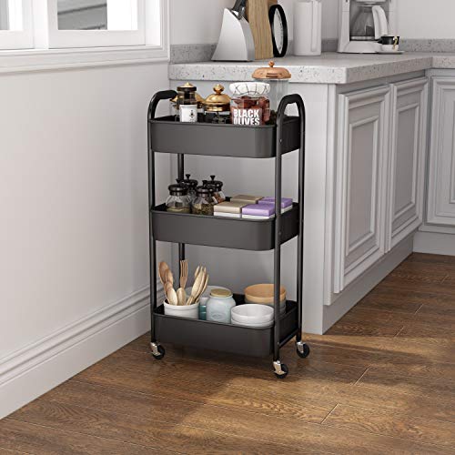3-Tier Rolling Utility Cart with Caster Wheels,Easy Assembly, for Kitchen, Bathroom (Black) | The Storepaperoomates Retail Market - Fast Affordable Shopping