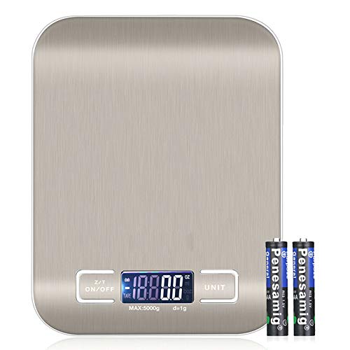 AQwzh white Digital Food Kitchen Scale, Weight Grams and Oz, LED Backlit Display (AAA Battery), Stainless Steel…, 0.1g-5kg