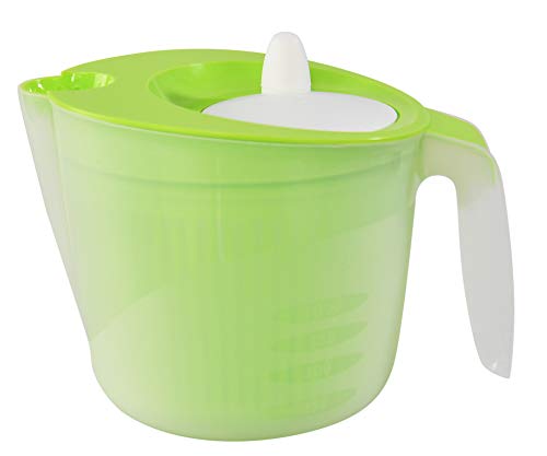 HOME-X Salad Spinner with Pouring Spout and Removable Spinning Basket Strainer, Drain Water from Lettuce, Spinach, and Salad Greens, 8 ½” L x 6 ½” W x 6″ H, Green