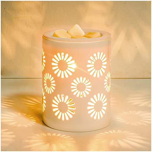 SALKING Ceramic Wax Melt Warmer, Electric Wax Warmer for Scented Wax,Candle Warmer Oil Burner with Edison Bulbs,Sunflower Fragrance Warmer Wax Cubes for Home,Bedroom,Birthday Gifts for Women