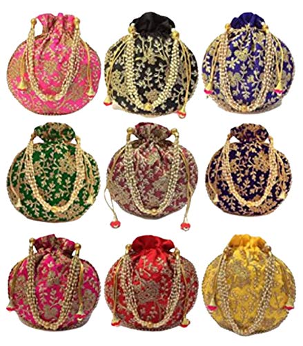 India Gift Hub Women’s Embroidered Potli Purse Bag Pouch | Indian Designer Potli Organza Pouch | Dry Fruit Gift Packaging Bag | Jewelry Pouch Bag | Pack Of 15
