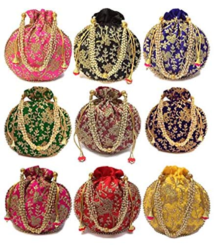 India Gift Hub Women’s Embroidered Potli Purse Bag Pouch | Indian Designer Potli Organza Pouch | Dry Fruit Gift Packaging Bag | Jewelry Pouch Bag | Pack Of 15 | The Storepaperoomates Retail Market - Fast Affordable Shopping