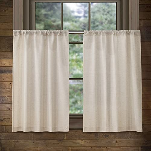 Valea Home Linen Kitchen Curtains 36 Inch Length Rustic Farmhouse Crude Short Cafe Curtains Rod Pocket Tiers for Small Window Bathroom Basement, Natural, 2 Panels