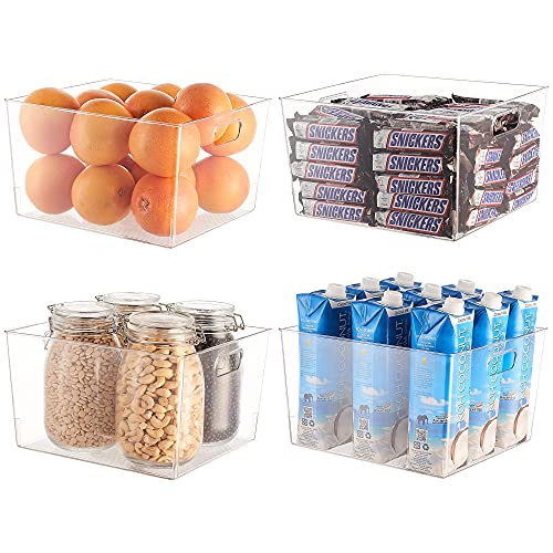 EAMAOTT Plastic Refrigerator Organizer with Handles – Set of 4 Storage Bins for Kitchen Cabinets, Fridge Drawers, Food Organizer for Pantry- 11″ x 10″ x 7″ Large Capacity Clear Organizer Bins