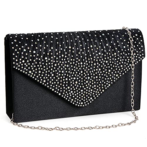 BBjinronjy Clutch Purse Evening Bag for Women Prom Sparkling Handbag With Detachable Chain for Wedding and Party (Black)