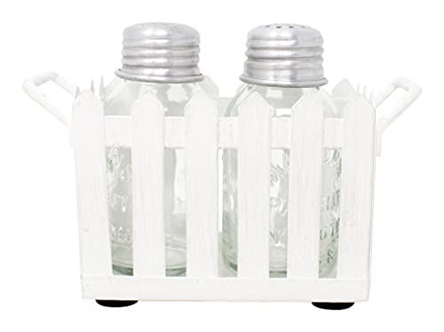 Boston Warehouse Picket Fence Salt and Pepper Shakers, 3 piece set, Glass & Metal