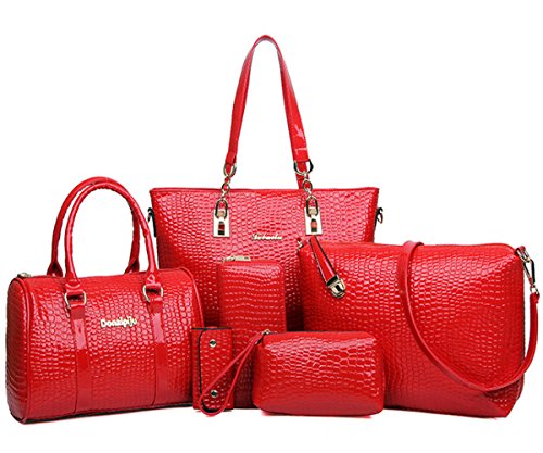 FiveloveTwo Womens Ladies 6 Pieces Handbag Set Hobo Clutch Top Handle Totes Satchels Crossbody Bags and Purse Large Bag+Tote+Shoulder Bag+Wallet+Card Holder
