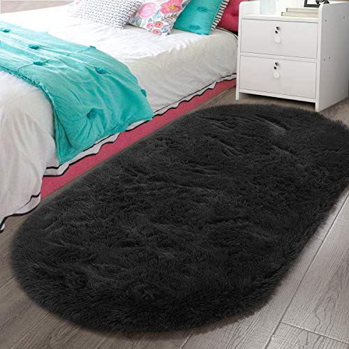 LOCHAS Luxury Fluffy Carpet Soft Children Rugs Throw Carpets Modern Shaggy Area Rug for Bedroom Bedside Home Decor 2.6′ x 5.3′, Black