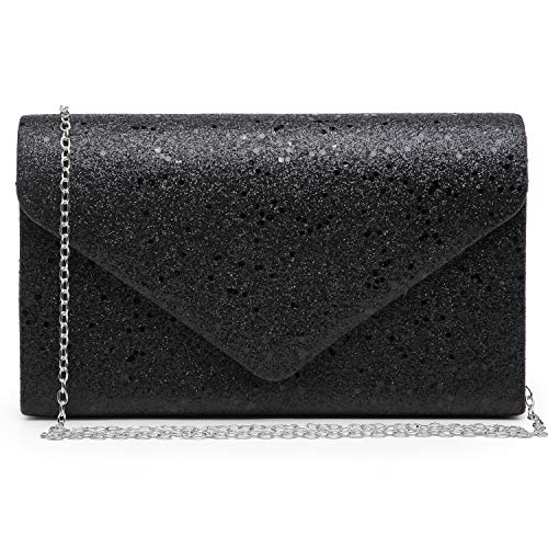 Dasein Women Glistening Evening Clutch Bags Formal Party Clutches Wedding Purses Cocktail Prom Clutches Black Silver Hardware