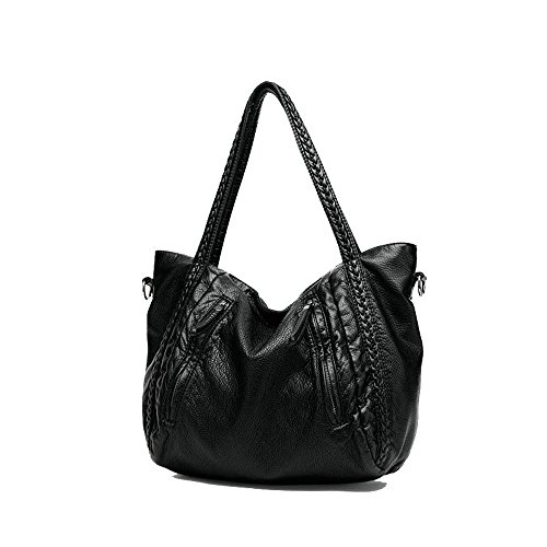 Oversized Slouchy Purse, Black Large Handbag Women Multi-pockets Hobo Top-handle Tote Soft Faux Leather Braided Shoulder Bag-Big Size | The Storepaperoomates Retail Market - Fast Affordable Shopping