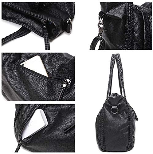 Oversized Slouchy Purse, Black Large Handbag Women Multi-pockets Hobo Top-handle Tote Soft Faux Leather Braided Shoulder Bag-Big Size | The Storepaperoomates Retail Market - Fast Affordable Shopping