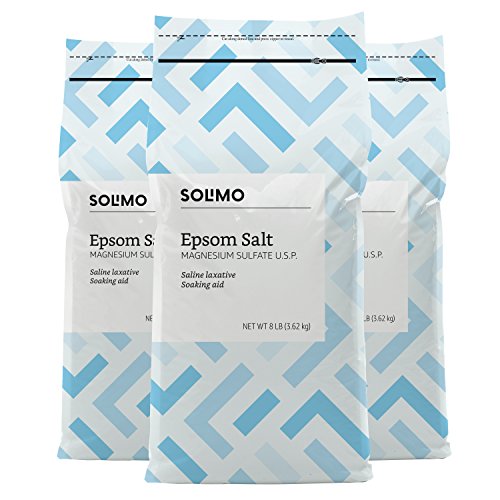 Amazon Brand – Solimo Epsom Salt Soak, Magnesium Sulfate USP, 8 Pound, 128 oz, Pack of 3