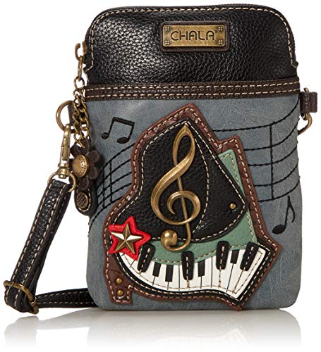 Chala Group Piano Cellphone Crossbody Handbag – Convertible Strap, Indigo, 5″ x 7.5″ x 1″