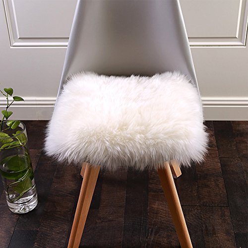 Softlife Square Faux Fur Sheepskin Chair Cover Seat Cushion Pad Super Soft Area Rugs for Living Bedroom Sofa (1.6ft x 1.6ft, White)
