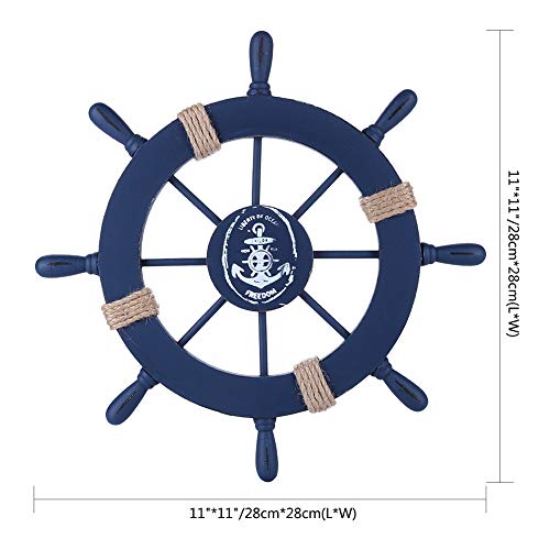 Rienar Nautical Beach Wooden Boat Ship Steering Wheel Fishing Net Shell Home Wall Decor (Deep Blue) | The Storepaperoomates Retail Market - Fast Affordable Shopping