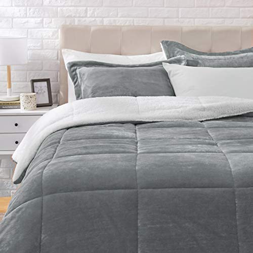 Amazon Basics Ultra-Soft Micromink Sherpa Comforter Bed Set – Charcoal, Full/Queen