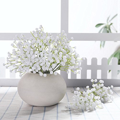 JUSTOYOU 10 Pcs 30 Bunches White Babies Breath Flowers, Fake White Artifcial Flower, Artificial Gypsophila PU Silica for Wedding Bridal Bouquet Home Floral Arrangement