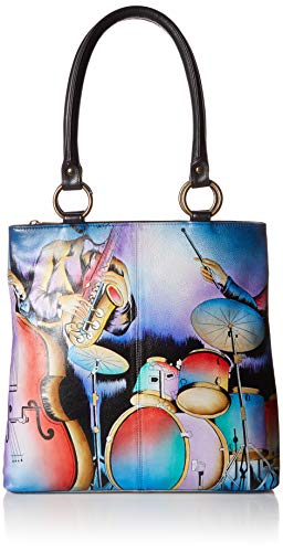 Anna by Anuschka Women’s Genuine Leather Large Classic Shopper | Hand Painted Original Artwork | Jazz Trio, One Size