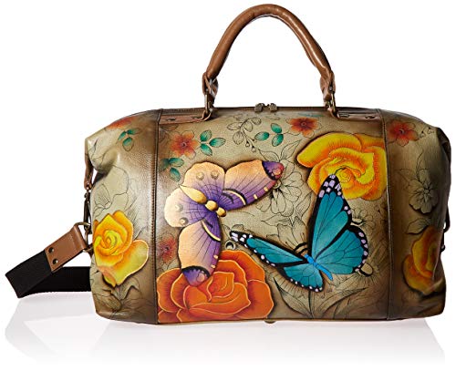 Anna by Anuschka womens Medium Shoulder Hobo Anna Anuschka Handpainted Women s Genuine Leather Large Travel Tote Floral Paradise Tan, Floral Paradise Tan, One Size US