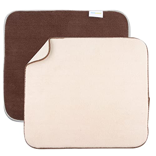 SINLAND Microfiber Dish Drying Mat Super Absorbent Dish Drying Rack Pads Kitchen Counter Mat 16Inch X 18Inch Brown & Cream 2 Pack