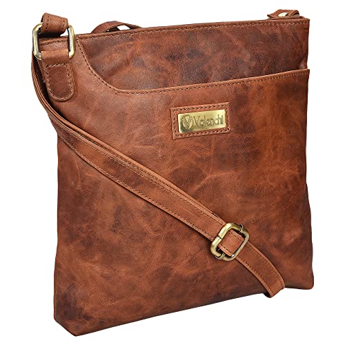 Genuine Leather Crossbody Handbag for Women – Shoulder bag for Womens Handmade by LEVOGUE (BROWN OILY HUNTER), Cognac Vintage, Medium