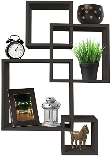 Greenco 4 Cube Intersecting Shelves, Easy-to-Assemble Floating Wall Mount Shelves for Bedrooms and Living Rooms, Espresso Finish